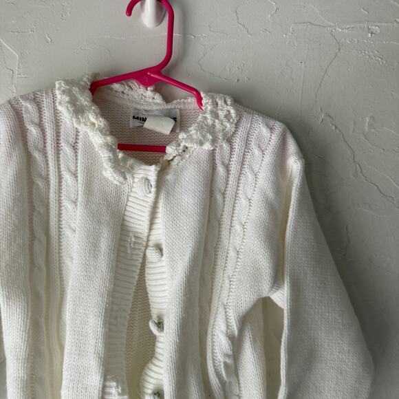 Vintage Miniwaves Sweater Girls Small Cable Knit Floral Made USA 90s Cottage - Picture 2 of 8